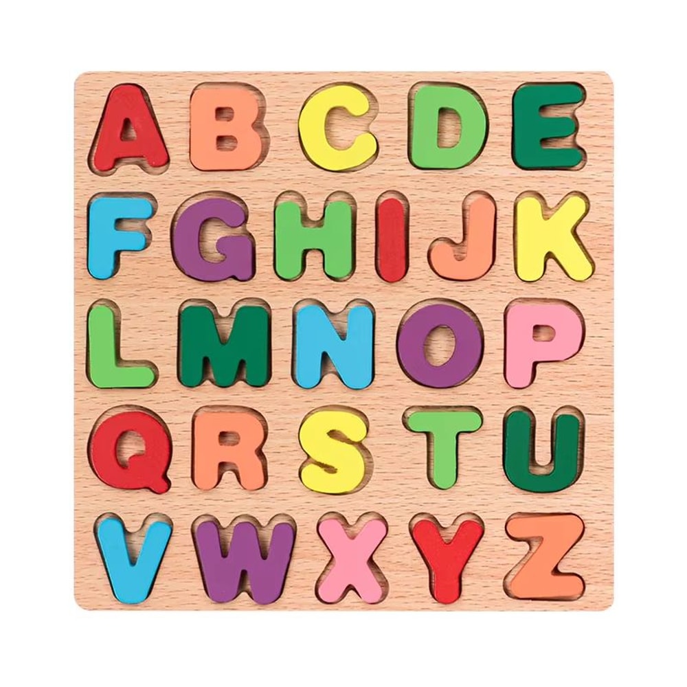 Wooden Alphabet Numbers Learning Puzzle Board Montessori Shapes Matching Game 8