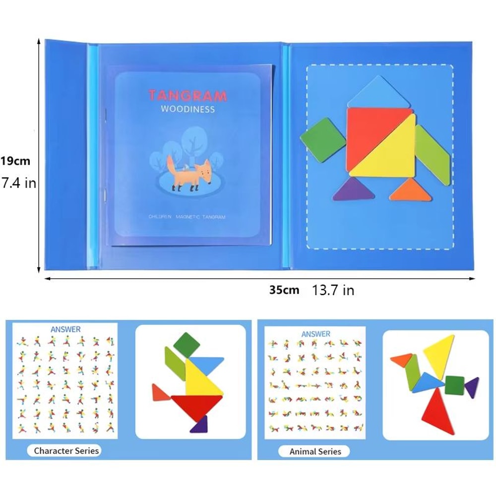 Wooden Tangram Puzzle For Kids 7Piece Color Shape Brain Teaser Set 1