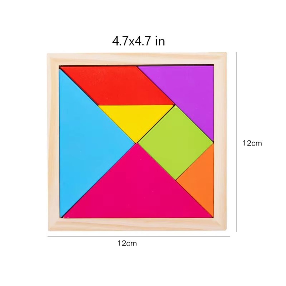 Wooden Tangram Puzzle For Kids 7Piece Color Shape Brain Teaser Set 2