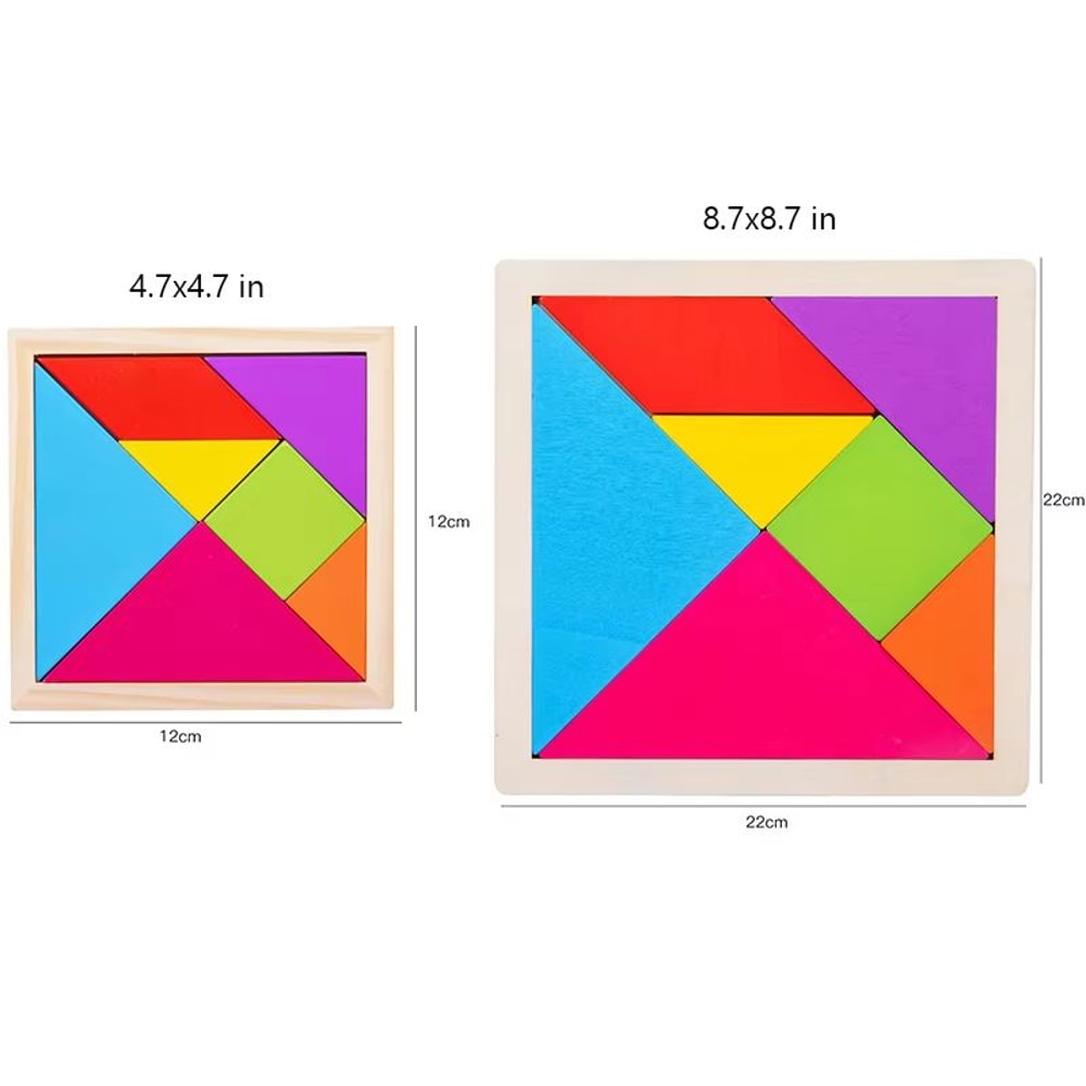 Wooden Tangram Puzzle For Kids 7Piece Color Shape Brain Teaser Set 3