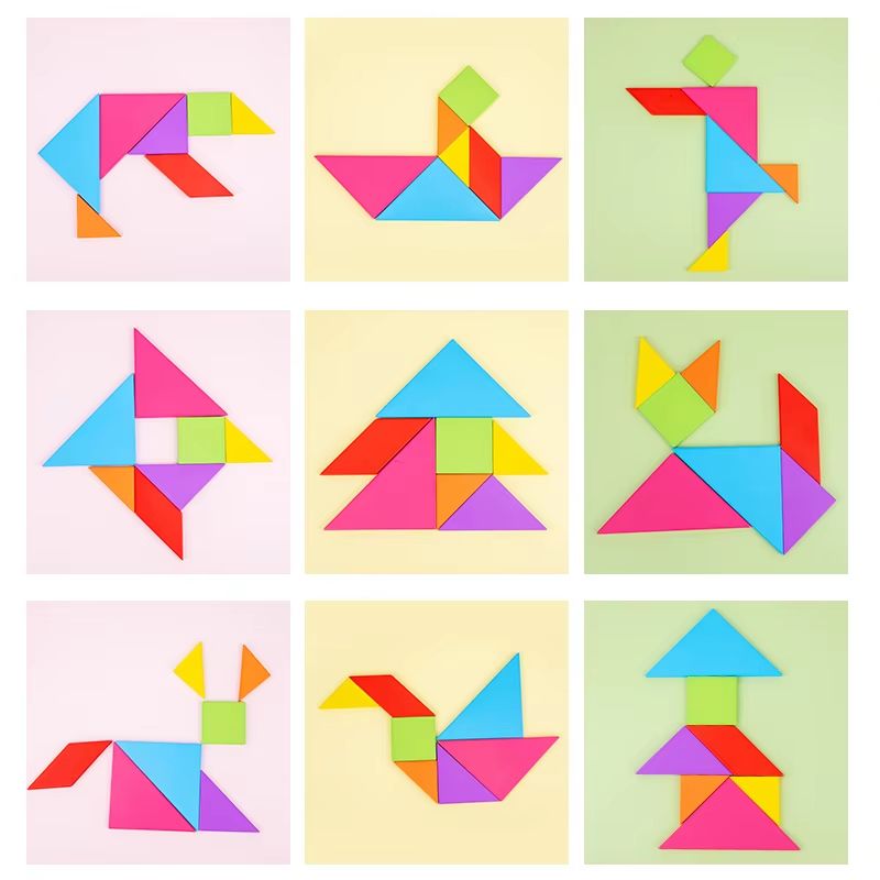 Wooden Tangram Puzzle For Kids 7Piece Color Shape Brain Teaser Set 7
