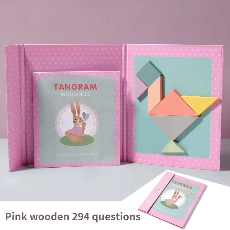 Magnetic Tangram Puzzle Book Montessori Wooden Jigsaw Geometric Shape Logic Game 7