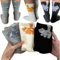 whiskerwarm cute cat socks set – soft animal novelty socks in grey, white & black (3 pairs)