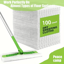 100 pcs dust removal paper & white aluminum pole flat dust mop – multi-surface dry/wet floor cleaner