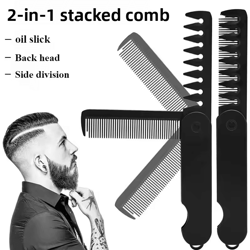 folding beard and hair comb grooming tool | 2-in-1 double tooth portable travel beard comb