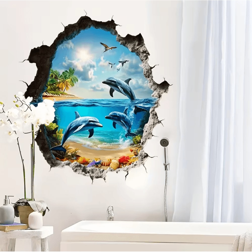 1PC 3D Wall Decal Ocean World Ocean Theme Wall Sticker SelfAdhesive PVC Home Decor 2