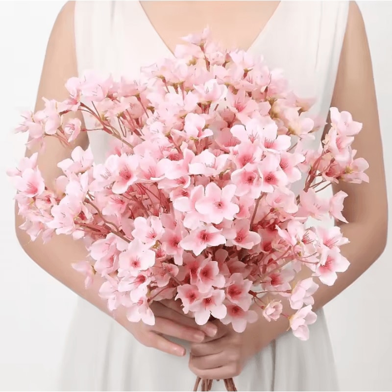 2Pcs Artificial Cherry Blossom Branches Faux Flower Bouquet Decor For Spring Wedding Bedroom Gard 1