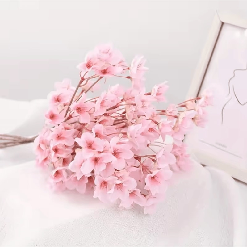 2Pcs Artificial Cherry Blossom Branches Faux Flower Bouquet Decor For Spring Wedding Bedroom Gard 2