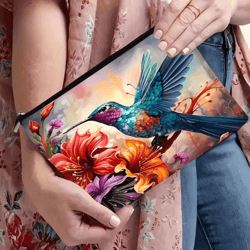 vibrant floral makeup bag – hummingbird cosmetic bag with zipper travel cosmetic pouch
