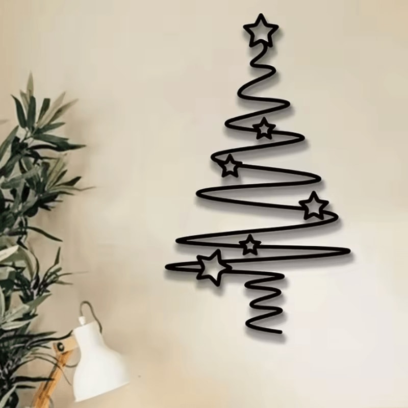 1Pc Metal Christmas Tree Wall Art Indoor Outdoor Holiday Wall Decoration With Star Accent 1