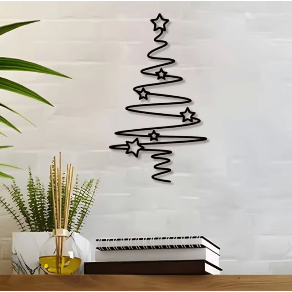 1Pc Metal Christmas Tree Wall Art Indoor Outdoor Holiday Wall Decoration With Star Accent 2