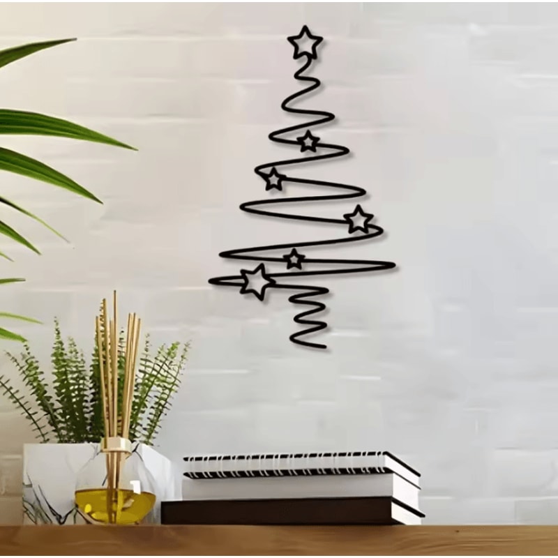 1Pc Metal Christmas Tree Wall Art Indoor Outdoor Holiday Wall Decoration With Star Accent 2