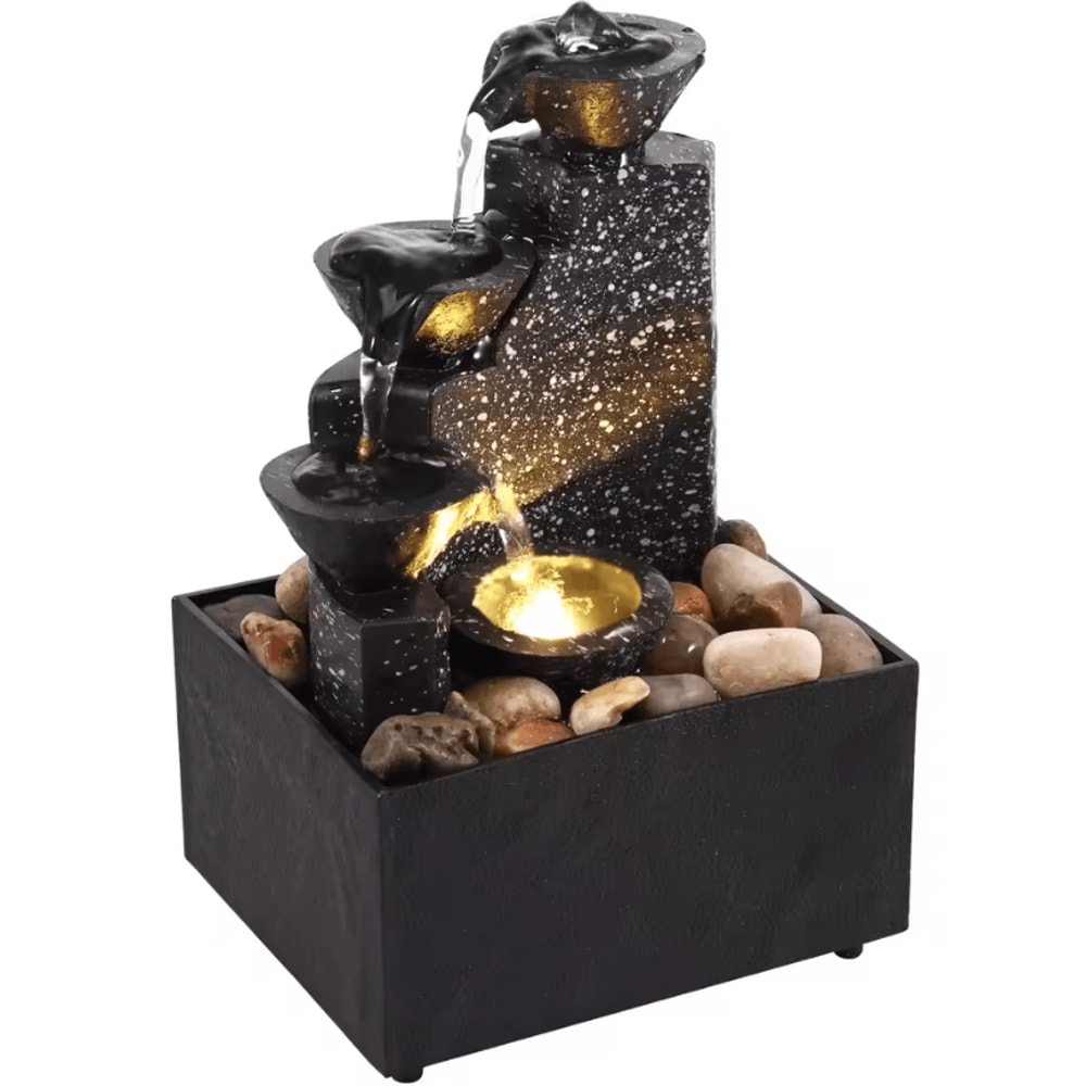 Tabletop Waterfall Fountain With Soft Lights Relaxation And Meditation Home Decor 6