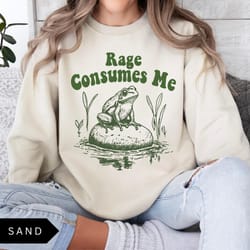 rage consumes me sweatshirt, vintage frog graphic t shirt, funny mental health shirt, oversized unisex sweatshirt