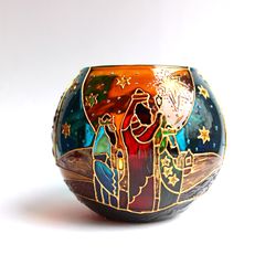 Hand-painted Biblical Nativity Scene Candle Holder for Christmas