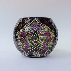 Unique Handmade Celtic Pentagram Candle Holder with Personalized Color Options