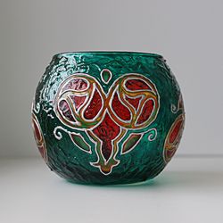 Hand-Painted Emerald Green Art Deco Candle Holder with Customizable Background Color