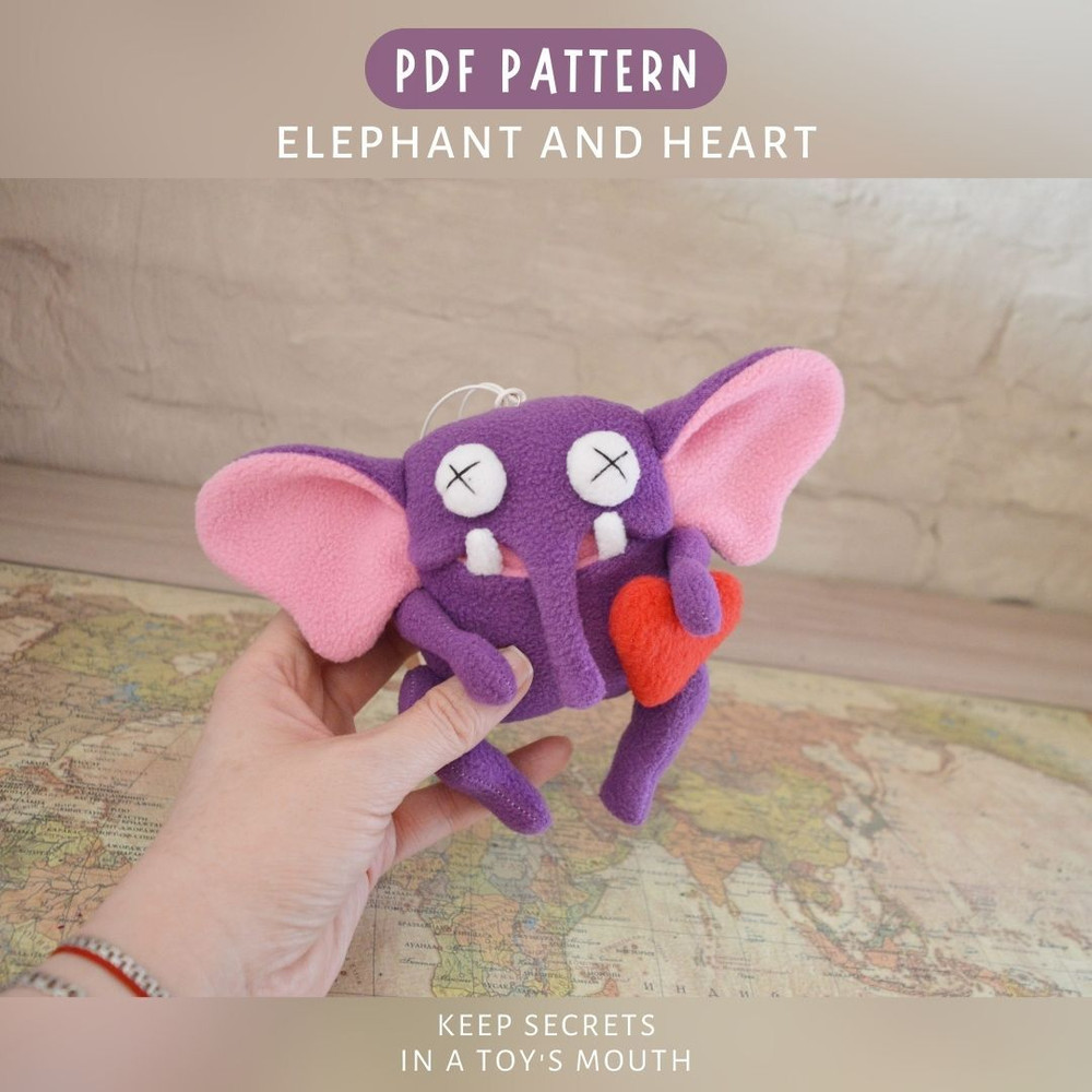 Pattern Of A Charming Toy Elephant And Heart In PDF Format Which You Can Easily Sew With Your Own H
