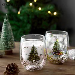 beautiful double-wall christmas-themed glass mug heat-resistant cup for coffee water ideal bar drinkware christmas gift