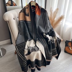 warm cashmere scarf for women horse print luxury pashmina shawl poncho blanket wrap thick foulard
