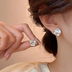 unique cubic camellia flower stud earring for women gentle daily temperament earring gift for girls