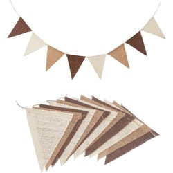 brown burlap pennant banner triangle flags with coffee linen twine string for diy celebration wedding birthday party