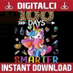 happy 100th day of school unicorn kid girls 100 days smarter png, love school png, 100th days of school png, digital dow