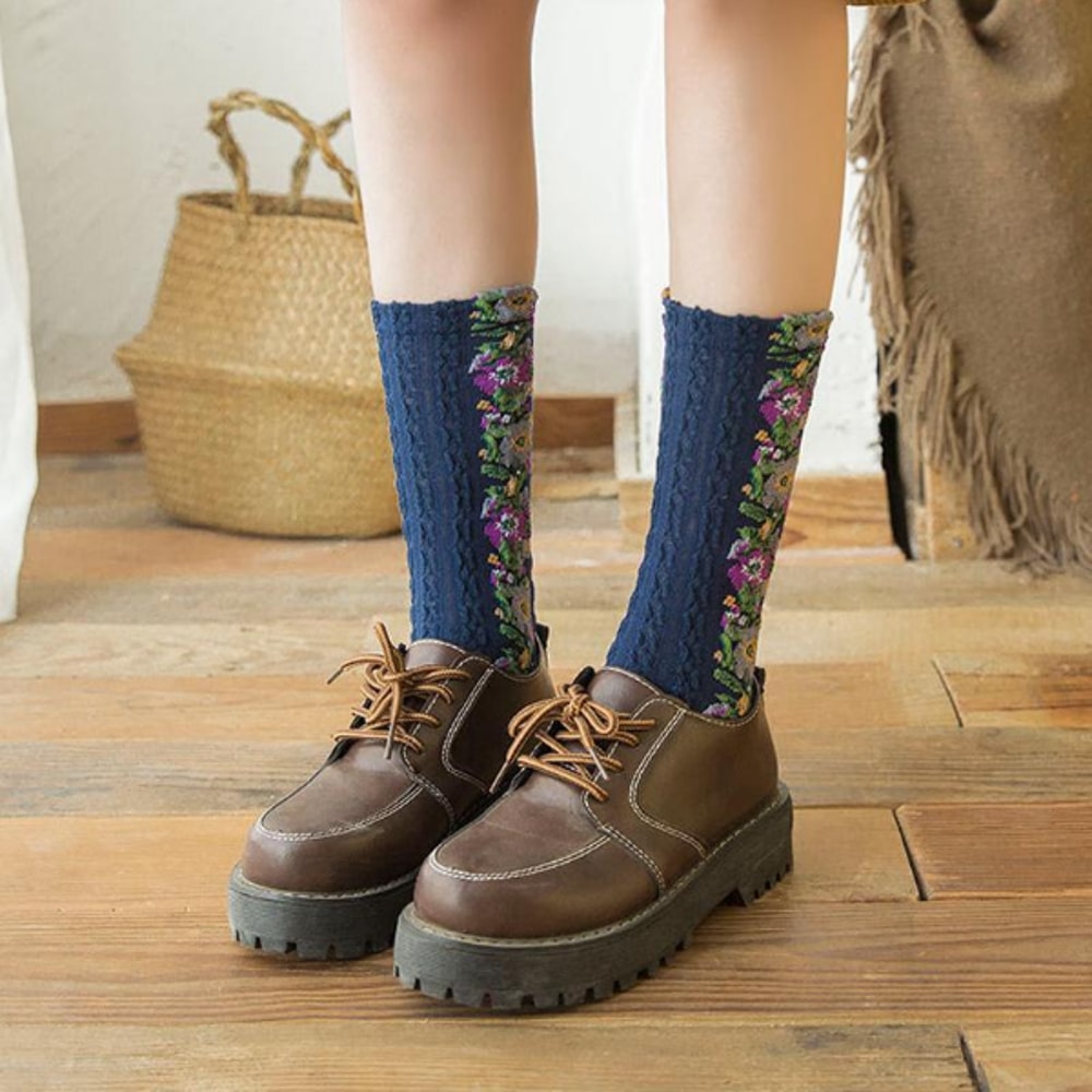 Vintage Embroidered Floral Socks 3