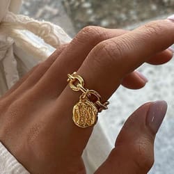 foxanry silver rings: vintage hollow chain & irregular texture couples jewelry for women