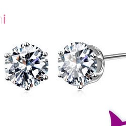 6mm cubic zirconia stud earrings: fashion jewelry in 925 sterling silver for women - 20 color options