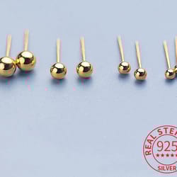 softpig 925 sterling silver & 18k gold light ball stud earrings: minimalist women's fine jewelry for ear piercing