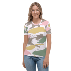 modern girly camo mix colored seamless pattern women's t-shirt