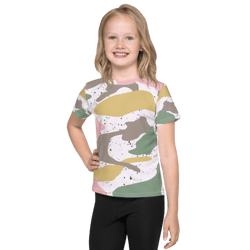 modern girly camo mix colored seamless pattern kids crew neck t-shirt
