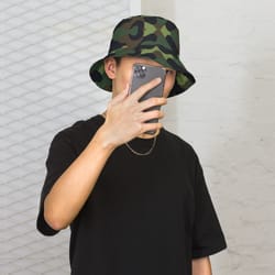 woodland military camo green brown black pattern reversible bucket hat