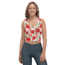 red rose flowers seamless pattern crop top