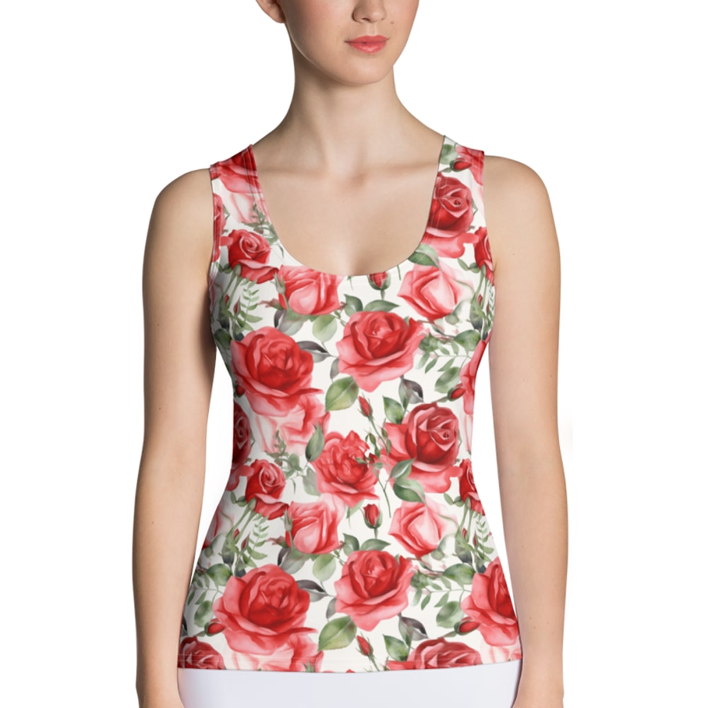 Red Rose Flowers Seamless Pattern Sublimation Cut & Sew Tank Top