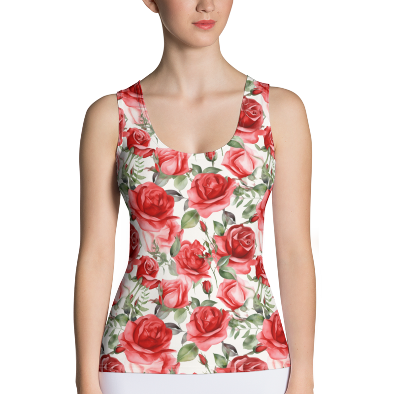Red Rose Flowers Seamless Pattern Sublimation Cut & Sew Tank Top