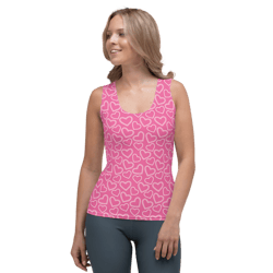 white outline polka dot hearts on the pink background sublimation cut & sew tank top