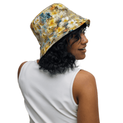 colorful spring flowers seamless pattern reversible bucket hat