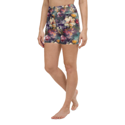 beautiful romantic flowers chic floral pattern yoga shorts