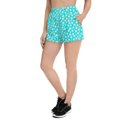 simple white and blue floral pattern women’s recycled athletic shorts