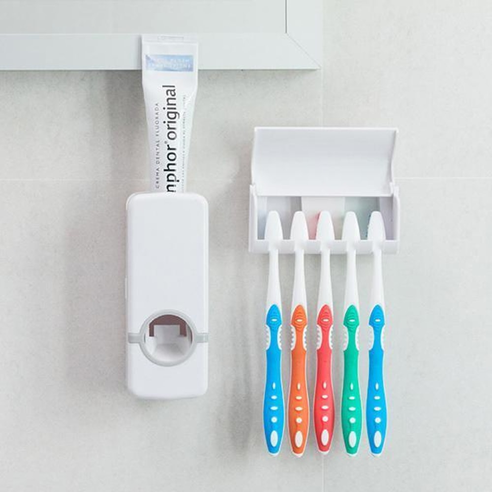 Automatic Toothpaste Dispenser Set With Toothbrush Caddy & Toothpaste Holder1