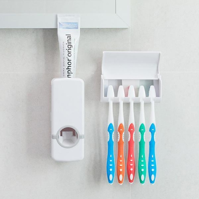 Automatic Toothpaste Dispenser Set With Toothbrush Caddy & Toothpaste Holder1